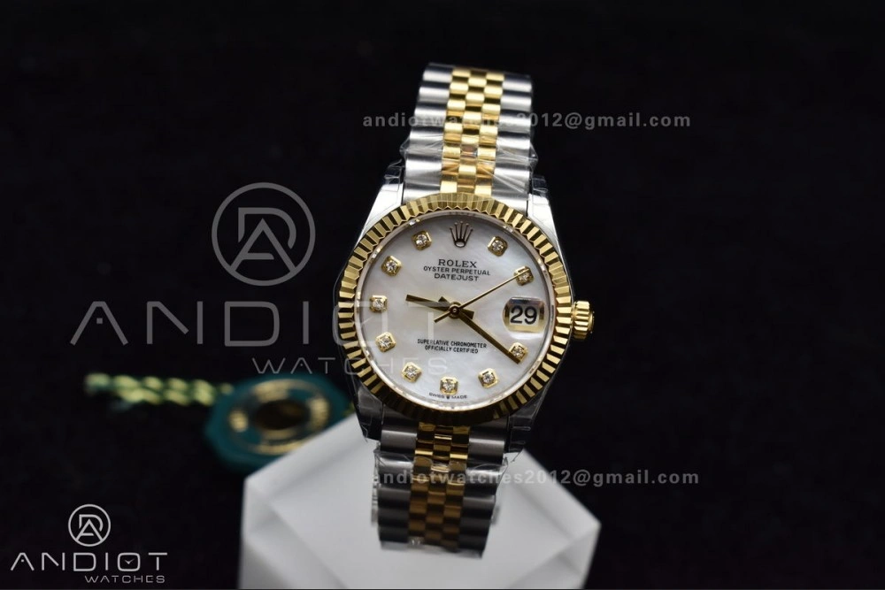 DateJust 31 Ladies 278271 GSF 316L Steel MOP Diamond Dial On YG President Bracelet Colorful 542