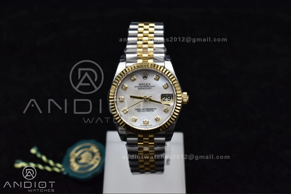 DateJust 31 Ladies 278271 GSF 316L Steel MOP Diamond Dial On YG President Bracelet Colorful 542