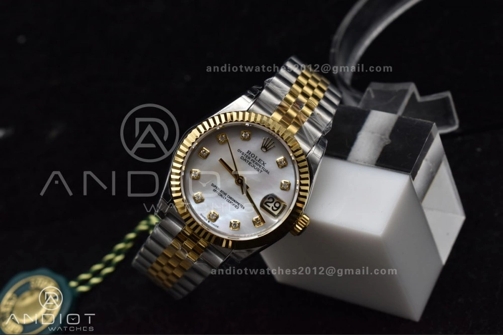 DateJust 31 Ladies 278271 GSF 316L Steel MOP Diamond Dial On YG President Bracelet Colorful 542