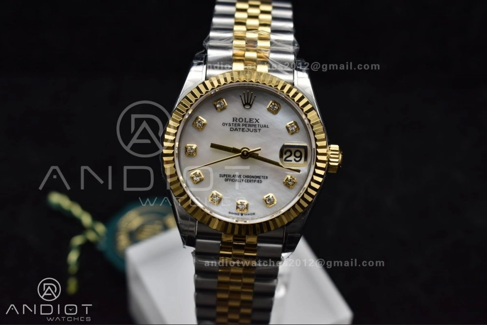 DateJust 31 Ladies 278271 GSF 316L Steel MOP Diamond Dial On YG President Bracelet Colorful 542