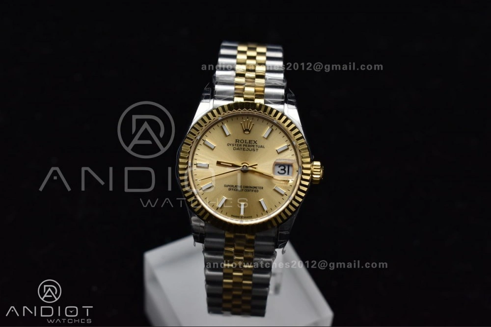 DateJust 31 Ladies 278273 GSF 316L Steel Gold Dial Stick Markers On YG President Bracelet Breathable 549