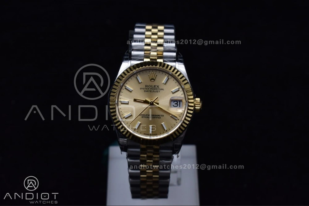 DateJust 31 Ladies 278273 GSF 316L Steel Gold Dial Stick Markers On YG President Bracelet Breathable 549