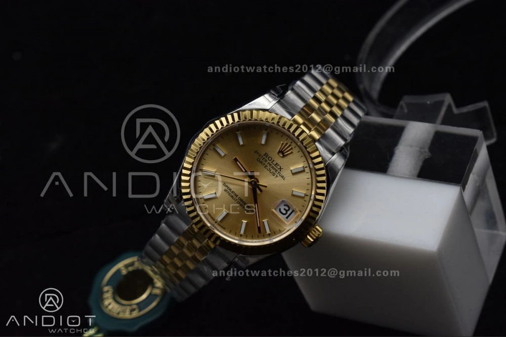DateJust 31 Ladies 278273 GSF 316L Steel Gold Dial Stick Markers On YG President Bracelet Breathable 549