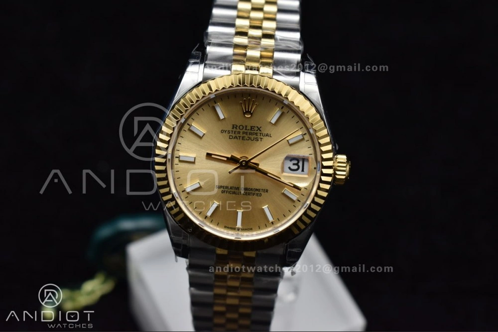 DateJust 31 Ladies 278273 GSF 316L Steel Gold Dial Stick Markers On YG President Bracelet Breathable 549