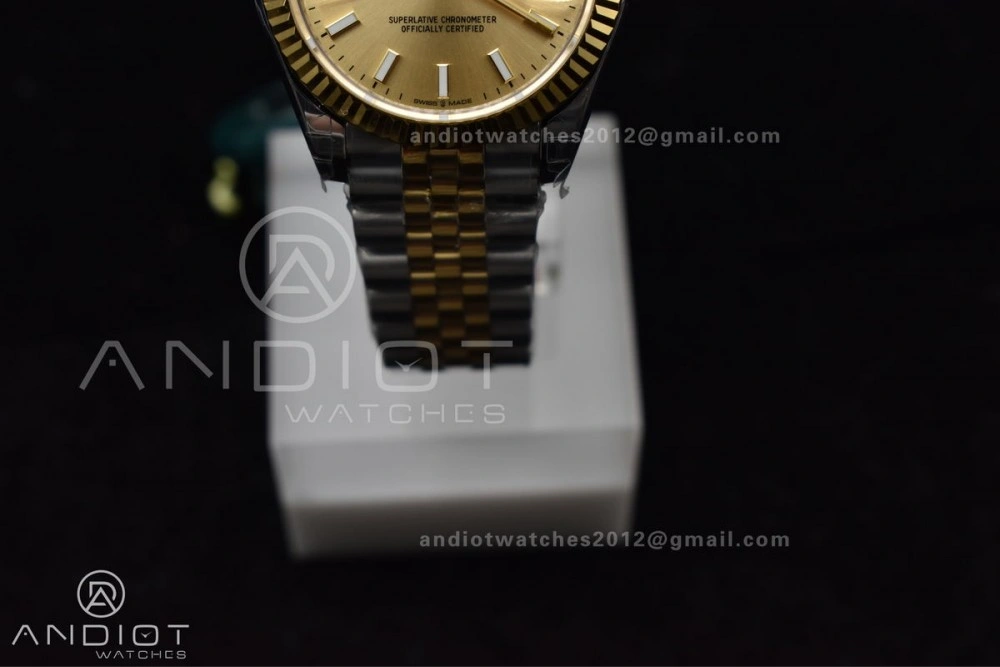 DateJust 31 Ladies 278273 GSF 316L Steel Gold Dial Stick Markers On YG President Bracelet Breathable 549