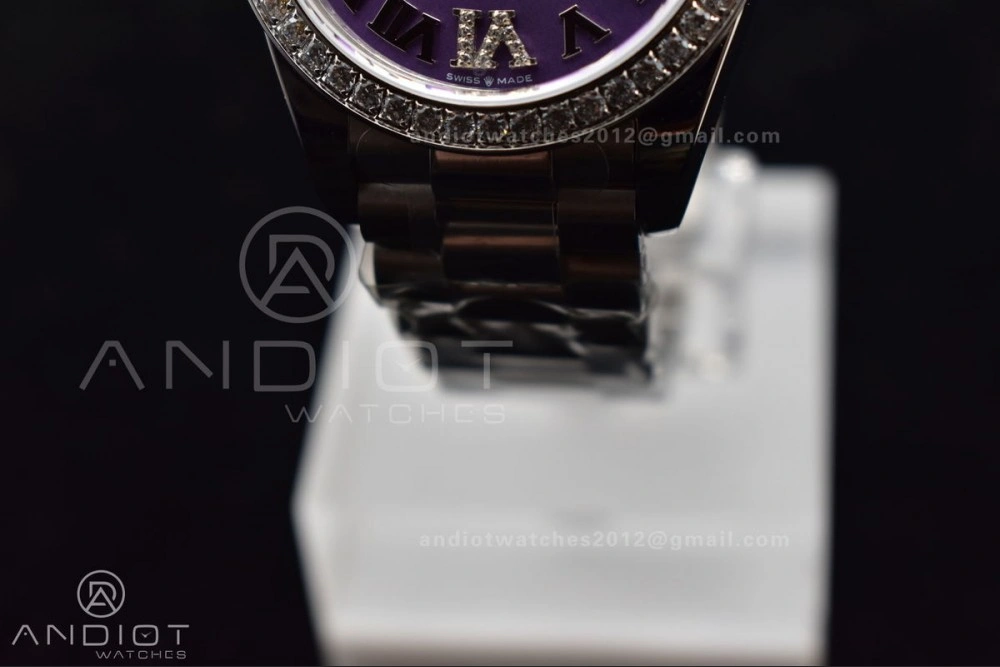 Contemporary DateJust 31 Ladies 278289 BPF 316L Steel Diamonds Bezel Purple Dial Roman Markers on President Style Bracelet 552