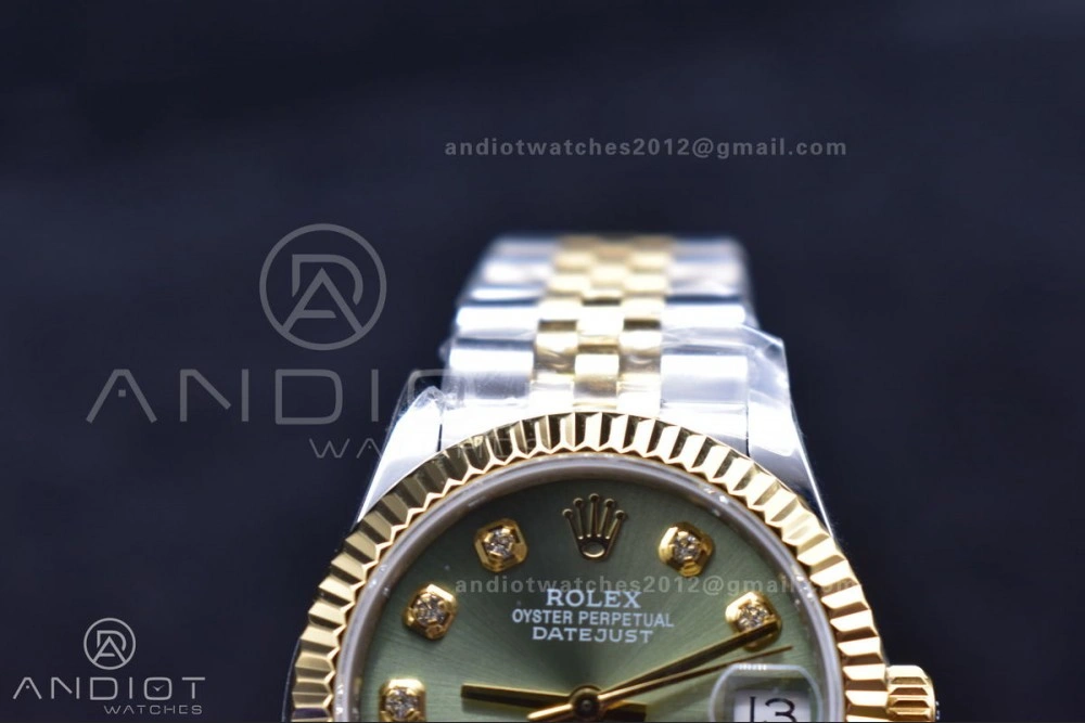Comfortable DateJust 31 Ladies 278289 WF 316L Steel Green Dial Fluted Bezel and Markers on President Syle Bracelet 553