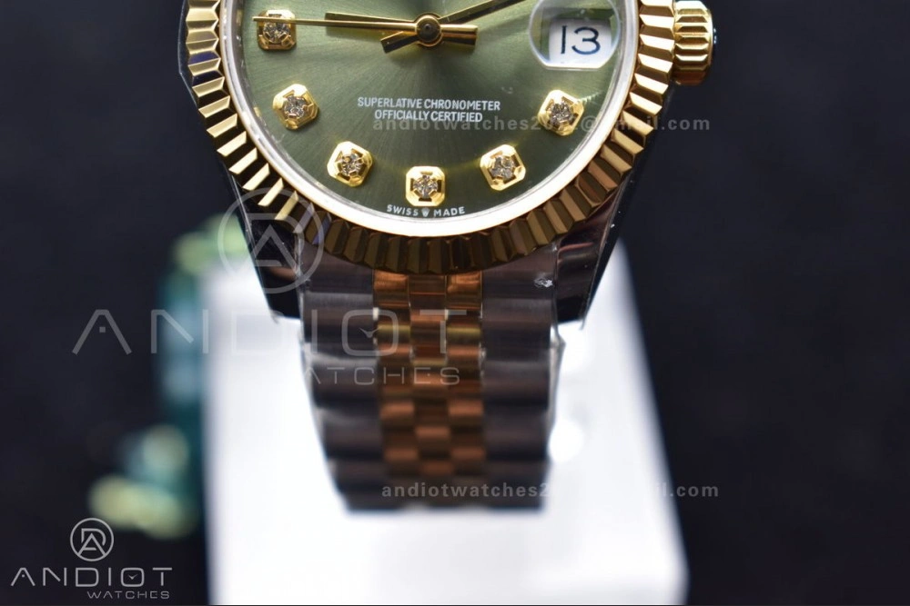 Comfortable DateJust 31 Ladies 278289 WF 316L Steel Green Dial Fluted Bezel and Markers on President Syle Bracelet 553