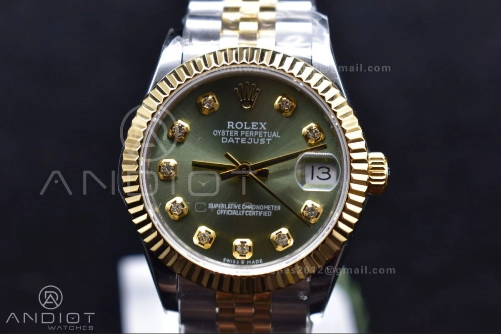 Comfortable DateJust 31 Ladies 278289 WF 316L Steel Green Dial Fluted Bezel and Markers on President Syle Bracelet 553