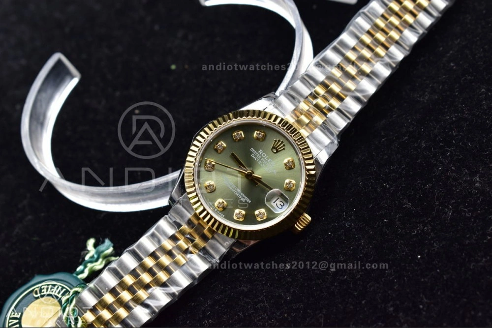Comfortable DateJust 31 Ladies 278289 WF 316L Steel Green Dial Fluted Bezel and Markers on President Syle Bracelet 553
