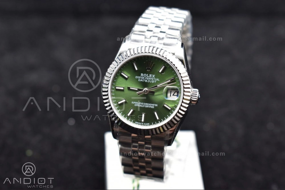 DateJust 31 Ladies 278289 WF 316L Steel Green Dial Stick Markers on President Syle Bracelet ZeroBulk 557