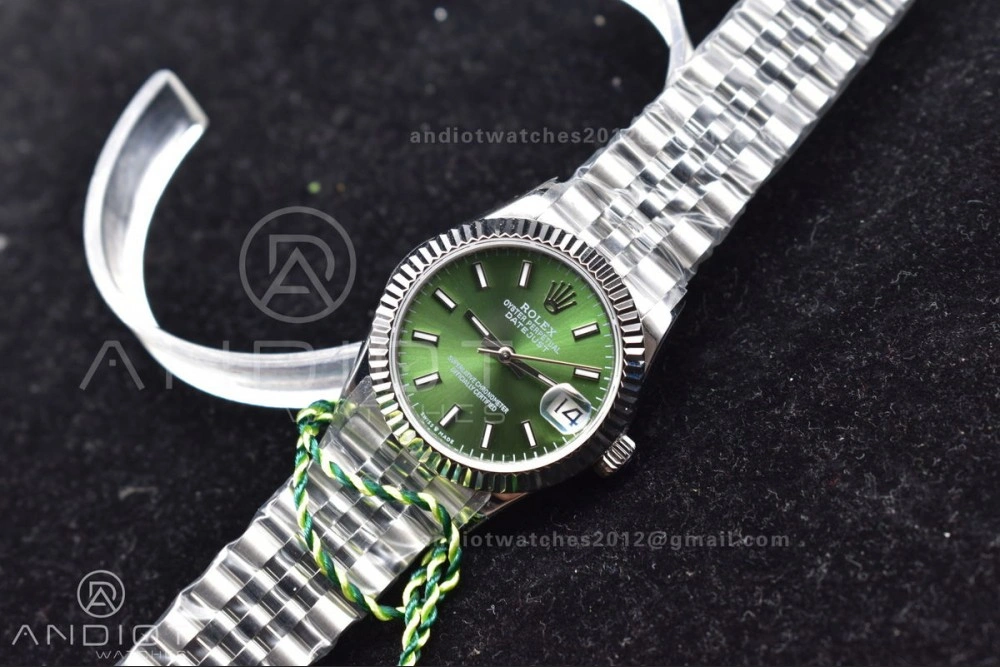 DateJust 31 Ladies 278289 WF 316L Steel Green Dial Stick Markers on President Syle Bracelet ZeroBulk 557