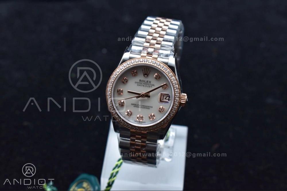 DateJust 31 Ladies 278289 WF RG 316L Steel Silver Dial Diamonds Bezel and Markers on President Syle Bracelet FlexibleFit 554