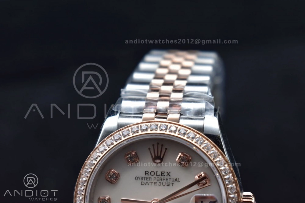 DateJust 31 Ladies 278289 WF RG 316L Steel Silver Dial Diamonds Bezel and Markers on President Syle Bracelet FlexibleFit 554