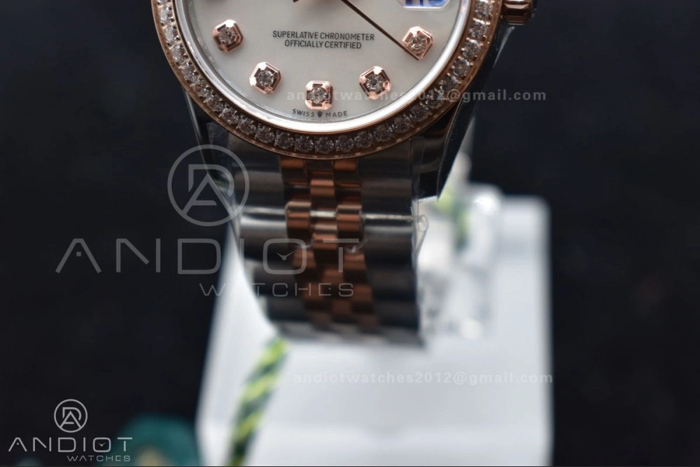DateJust 31 Ladies 278289 WF RG 316L Steel Silver Dial Diamonds Bezel and Markers on President Syle Bracelet FlexibleFit 554