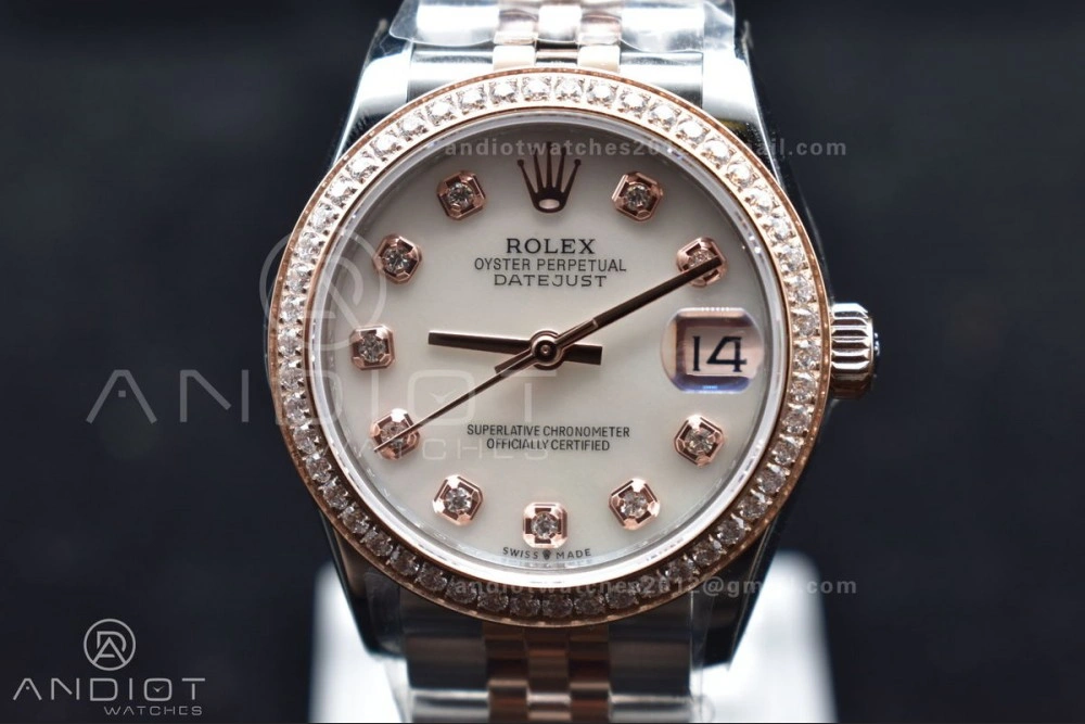 DateJust 31 Ladies 278289 WF RG 316L Steel Silver Dial Diamonds Bezel and Markers on President Syle Bracelet FlexibleFit 554