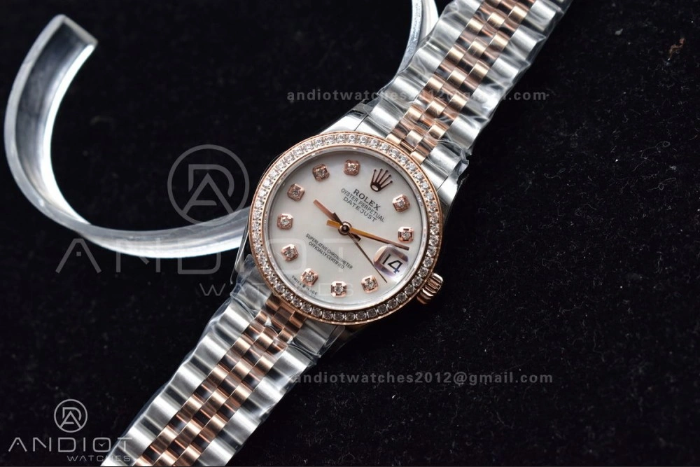 DateJust 31 Ladies 278289 WF RG 316L Steel Silver Dial Diamonds Bezel and Markers on President Syle Bracelet FlexibleFit 554