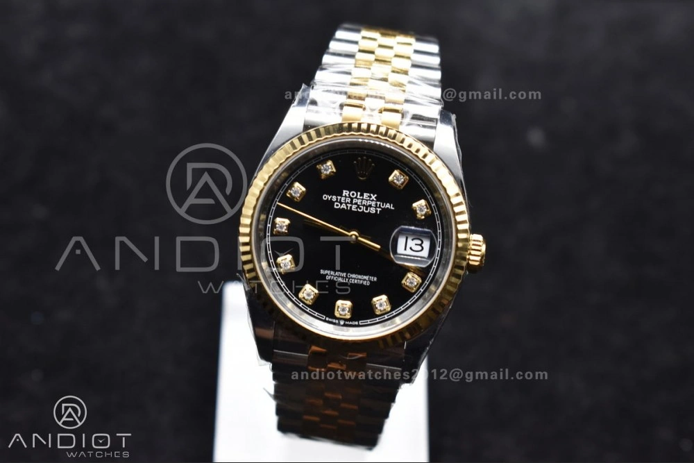 RelaxedFit DateJust 36 126233 Clean 1:1 Best Edition 904L Steel Black Diamonds Dial on SS YG Jubilee Bracelet VR 556