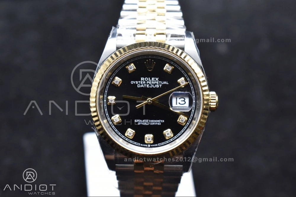 RelaxedFit DateJust 36 126233 Clean 1:1 Best Edition 904L Steel Black Diamonds Dial on SS YG Jubilee Bracelet VR 556