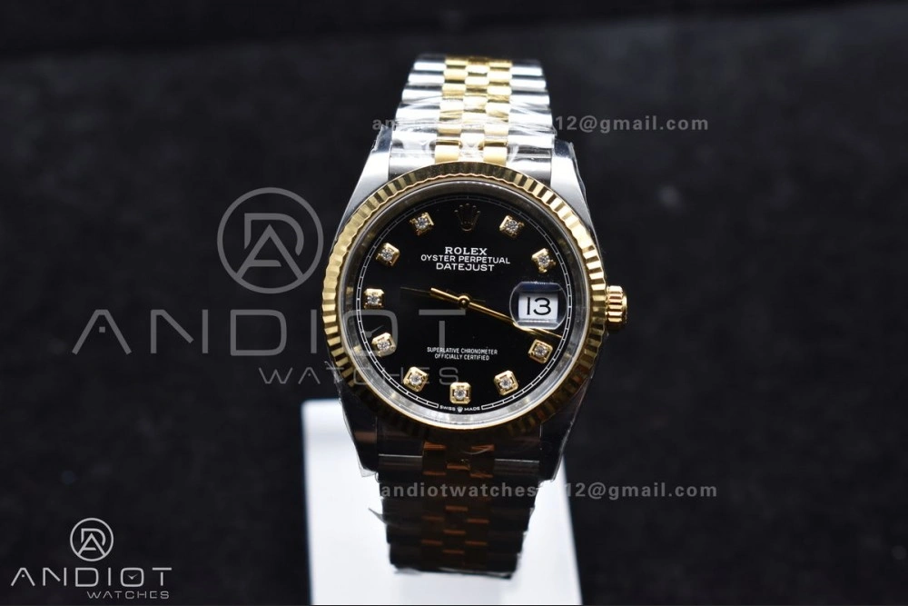 RelaxedFit DateJust 36 126233 Clean 1:1 Best Edition 904L Steel Black Diamonds Dial on SS YG Jubilee Bracelet VR 556
