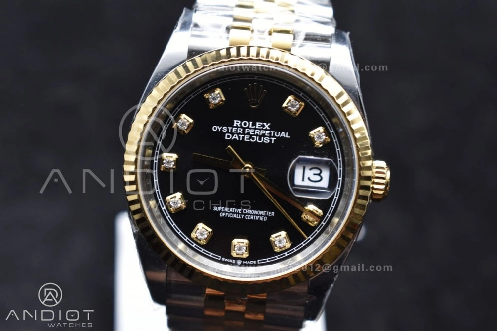 RelaxedFit DateJust 36 126233 Clean 1:1 Best Edition 904L Steel Black Diamonds Dial on SS YG Jubilee Bracelet VR 556
