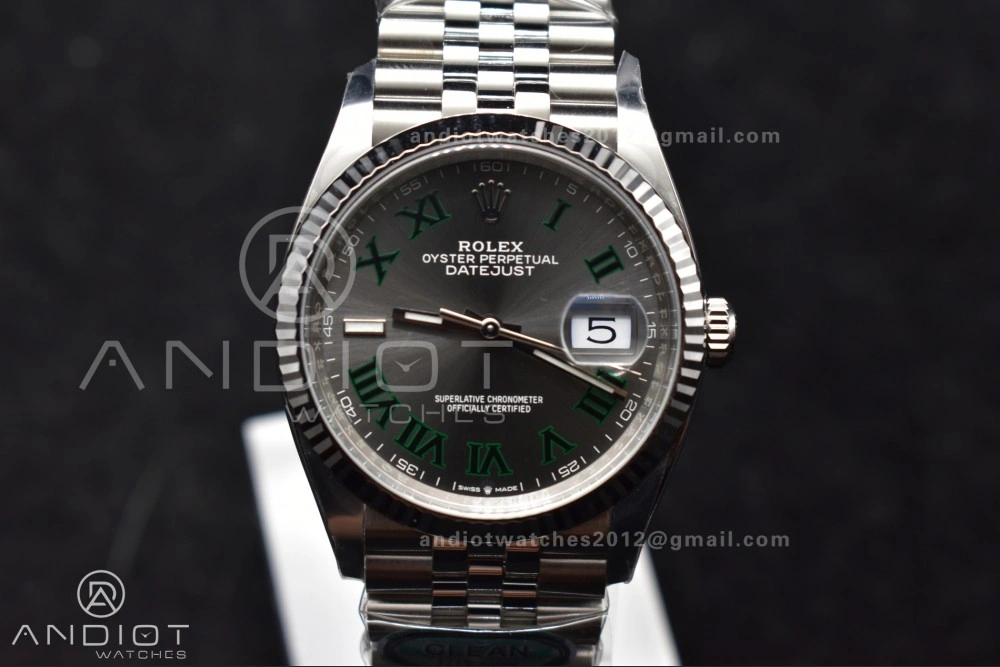 EasyMatch DateJust 36 126234 Clean 1:1 Best Edition 904L Steel Gray Dial Green Roman Markers on Jubilee Bracelet VR 562