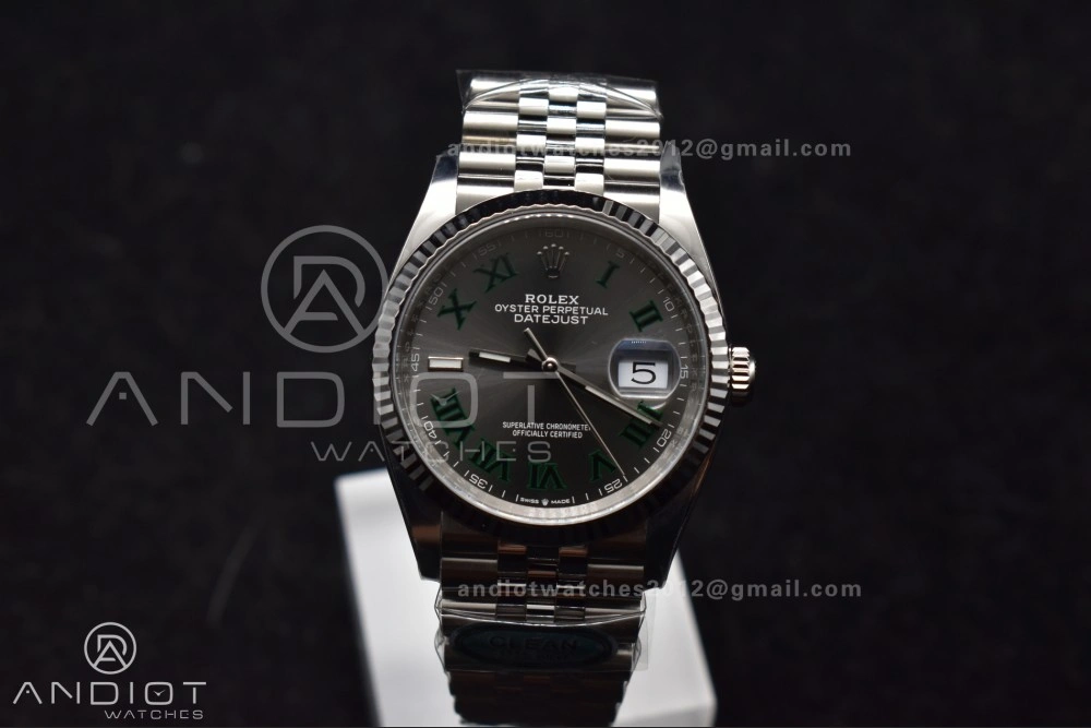 EasyMatch DateJust 36 126234 Clean 1:1 Best Edition 904L Steel Gray Dial Green Roman Markers on Jubilee Bracelet VR 562