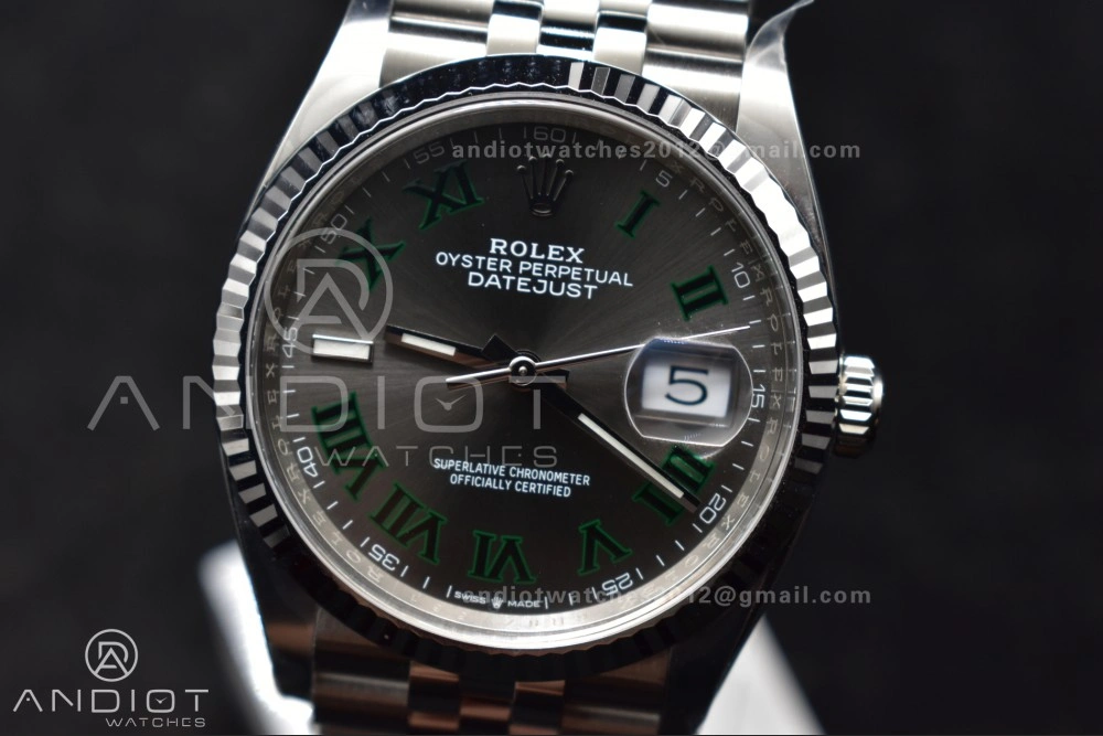 EasyMatch DateJust 36 126234 Clean 1:1 Best Edition 904L Steel Gray Dial Green Roman Markers on Jubilee Bracelet VR 562