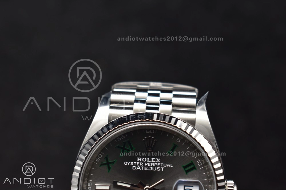 EasyMatch DateJust 36 126234 Clean 1:1 Best Edition 904L Steel Gray Dial Green Roman Markers on Jubilee Bracelet VR 562