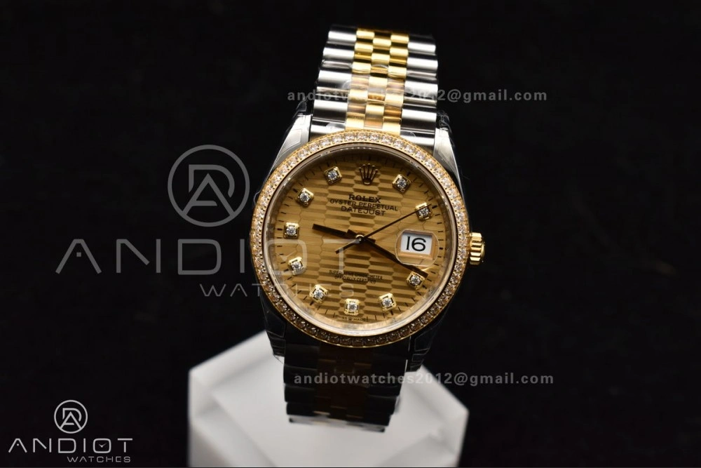 Comfortable DateJust 36 SS 126283rbr VSF 1:1 Best Edition 904L Steel YG Textured Diamonds Dial on Jubilee Bracelet VS 577