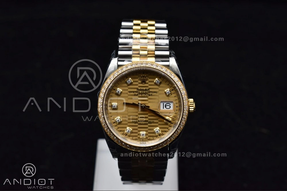 Comfortable DateJust 36 SS 126283rbr VSF 1:1 Best Edition 904L Steel YG Textured Diamonds Dial on Jubilee Bracelet VS 577