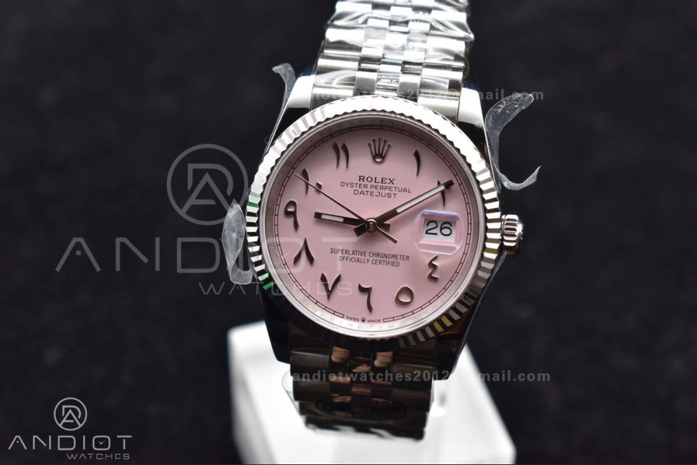 Affordable DateJust 36 SS DIWF 1:1 Best Edition 904L Steel Pink Arabic Dial on Jubilee Bracelet SA 581