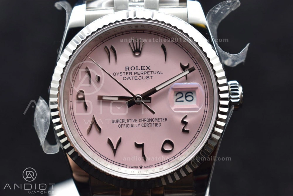 Affordable DateJust 36 SS DIWF 1:1 Best Edition 904L Steel Pink Arabic Dial on Jubilee Bracelet SA 581