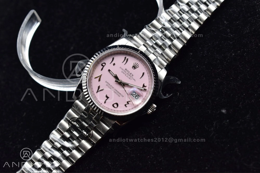 Affordable DateJust 36 SS DIWF 1:1 Best Edition 904L Steel Pink Arabic Dial on Jubilee Bracelet SA 581