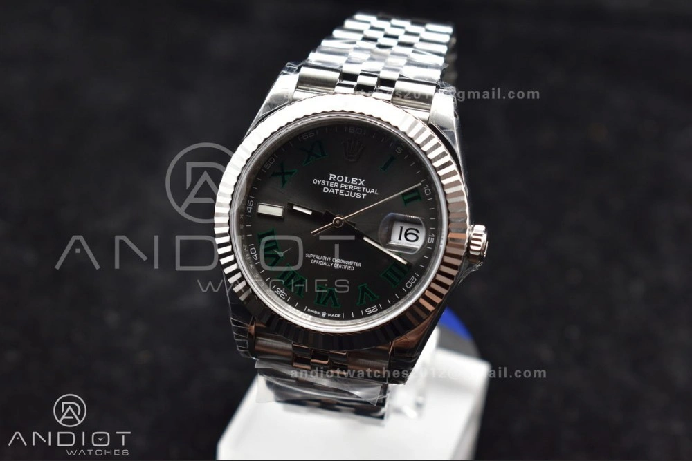 EasyCare DateJust 41 126330 904L SS VSF 1:1 Best Edition Gray Dial Green Roman on Jubilee Bracelet VS 585