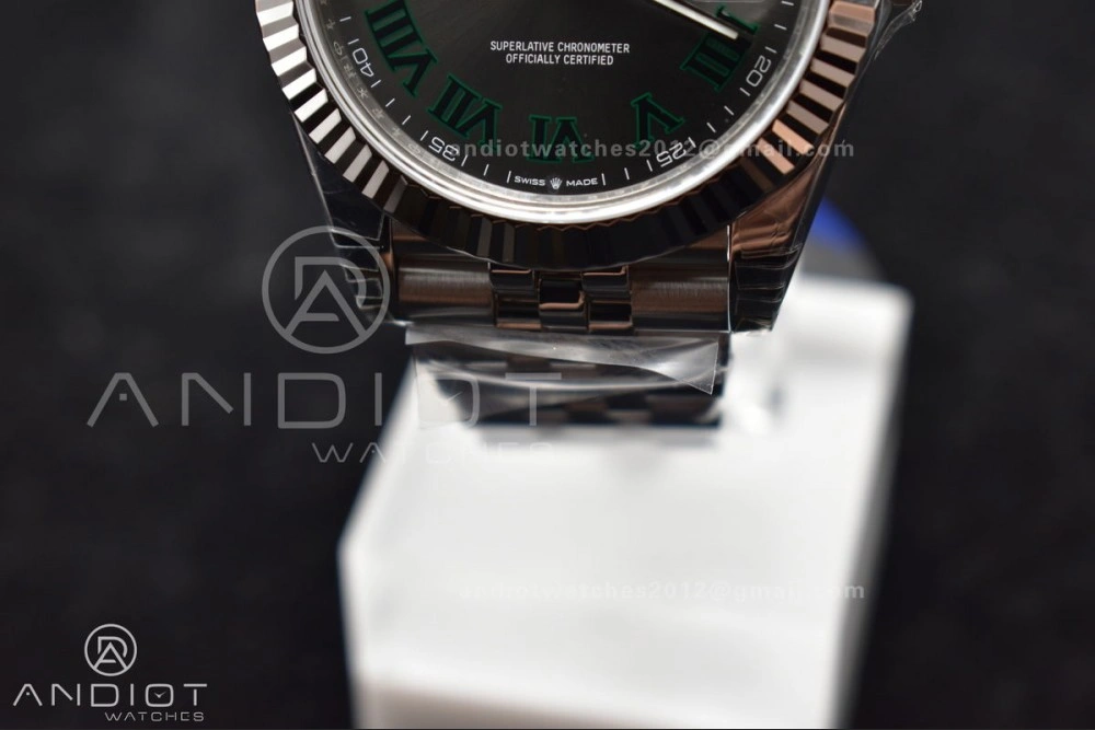 EasyCare DateJust 41 126330 904L SS VSF 1:1 Best Edition Gray Dial Green Roman on Jubilee Bracelet VS 585