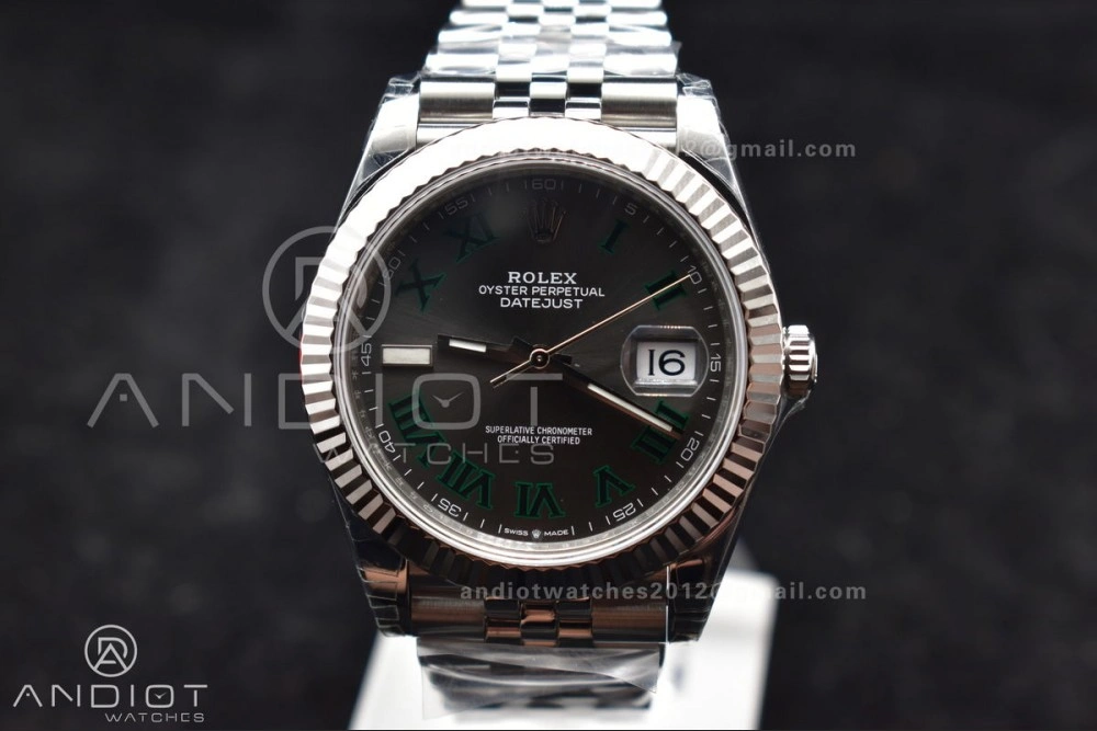 EasyCare DateJust 41 126330 904L SS VSF 1:1 Best Edition Gray Dial Green Roman on Jubilee Bracelet VS 585