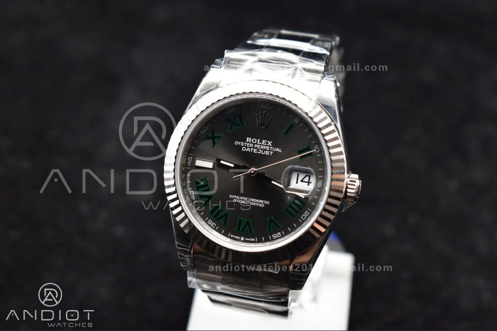 HighPerformance DateJust 41 126330 904L SS VSF 1:1 Best Edition Gray Dial Green Roman on Oyster Bracelet VS 590