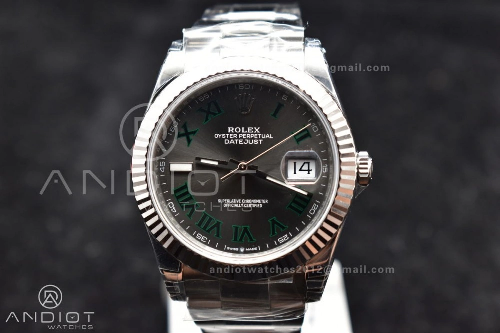 HighPerformance DateJust 41 126330 904L SS VSF 1:1 Best Edition Gray Dial Green Roman on Oyster Bracelet VS 590