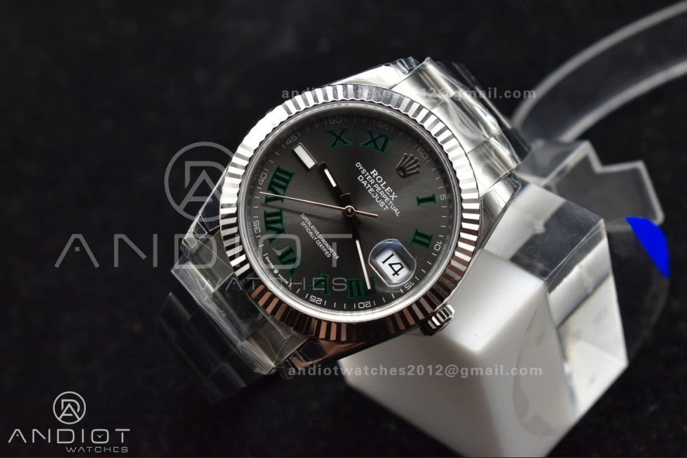 HighPerformance DateJust 41 126330 904L SS VSF 1:1 Best Edition Gray Dial Green Roman on Oyster Bracelet VS 590