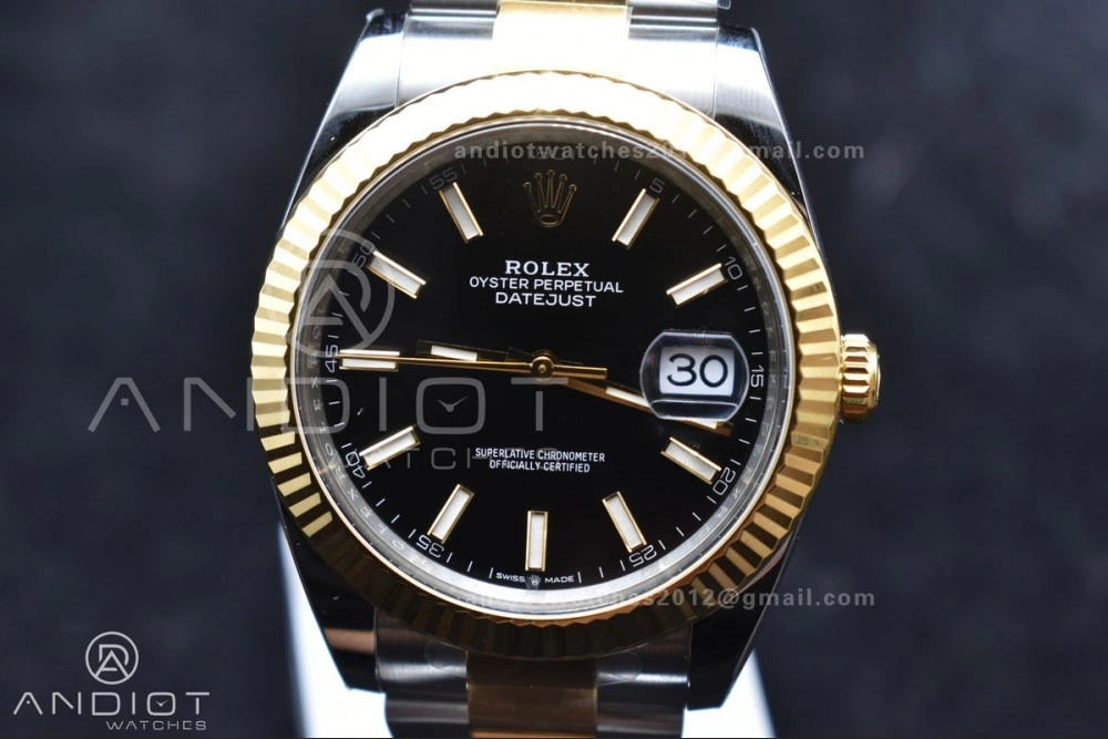 DateJust 41 126333 Clean 1:1 Best Edition 904L Steel Black Stick Dial on SS YG Oyster Bracelet VR NewStyle 605
