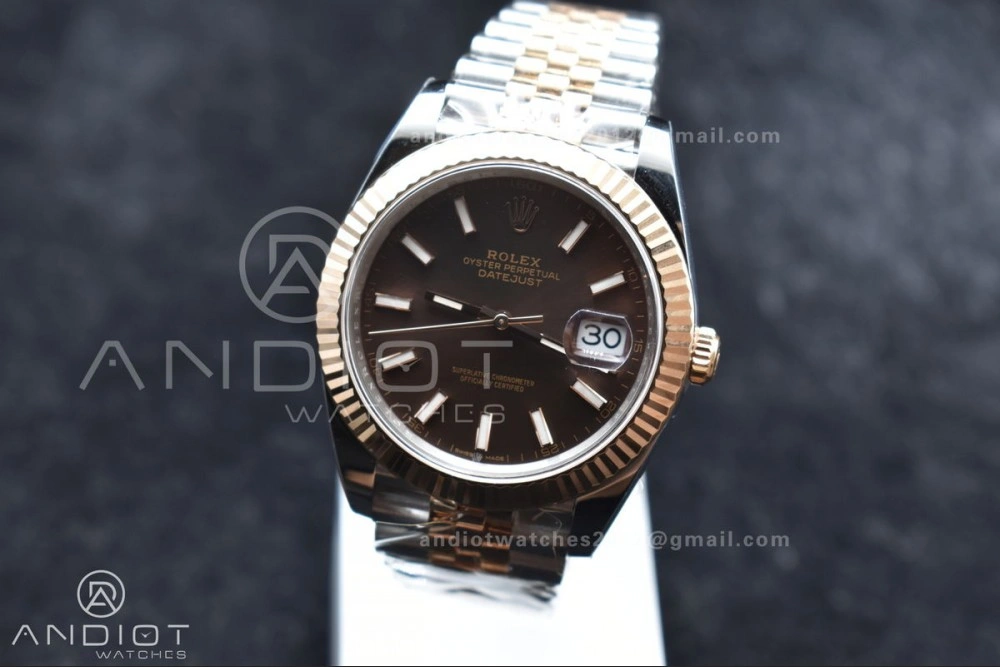 DateJust 41 126333 Clean 1:1 Best Edition 904L Steel Brown Stick Dial on SS RG Jubilee Bracelet VR Breathable 606