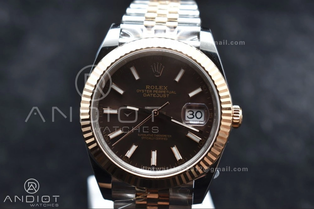 DateJust 41 126333 Clean 1:1 Best Edition 904L Steel Brown Stick Dial on SS RG Jubilee Bracelet VR Breathable 606