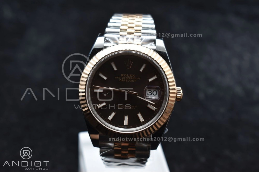 DateJust 41 126333 Clean 1:1 Best Edition 904L Steel Brown Stick Dial on SS RG Jubilee Bracelet VR Breathable 606