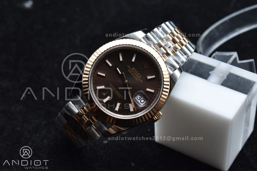 DateJust 41 126333 Clean 1:1 Best Edition 904L Steel Brown Stick Dial on SS RG Jubilee Bracelet VR Breathable 606