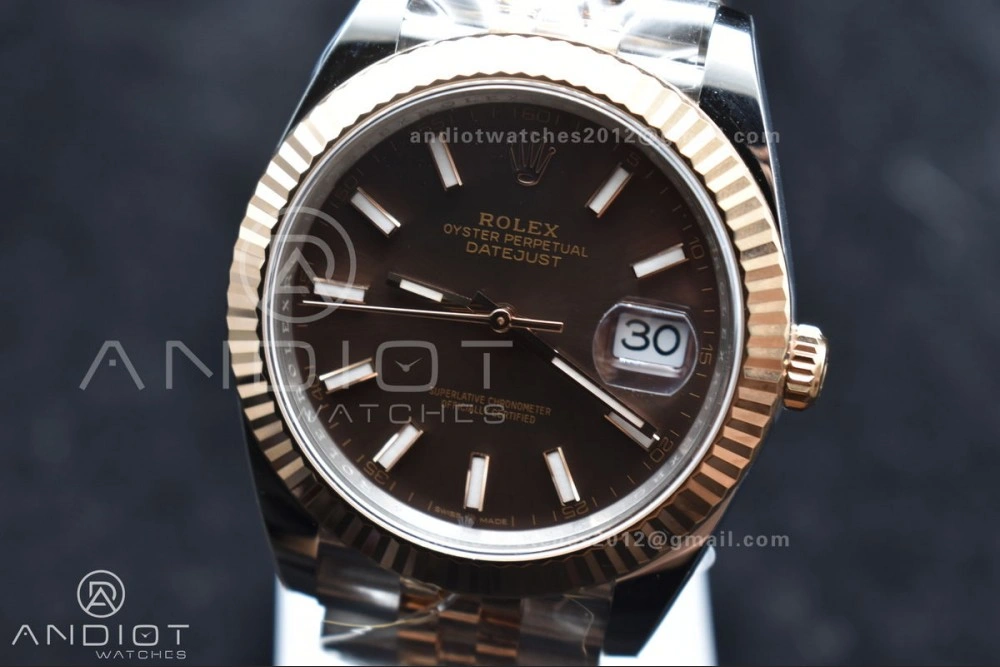 DateJust 41 126333 Clean 1:1 Best Edition 904L Steel Brown Stick Dial on SS RG Jubilee Bracelet VR Breathable 606