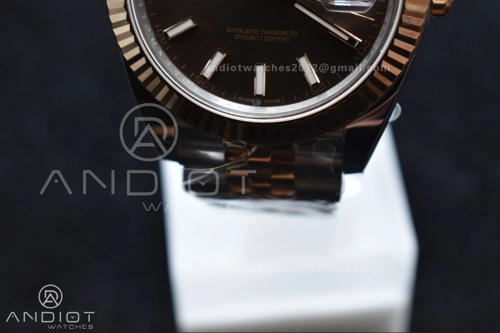 DateJust 41 126333 Clean 1:1 Best Edition 904L Steel Brown Stick Dial on SS RG Jubilee Bracelet VR Breathable 606