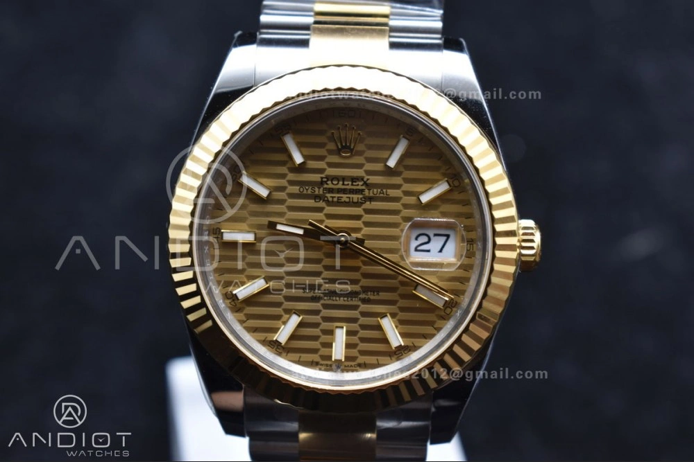 Sleek DateJust 41 126333 Clean 1:1 Best Edition 904L Steel YG Textured Dial on SS YG Oyster Bracelet VR 608