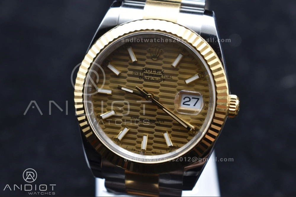 Sleek DateJust 41 126333 Clean 1:1 Best Edition 904L Steel YG Textured Dial on SS YG Oyster Bracelet VR 608