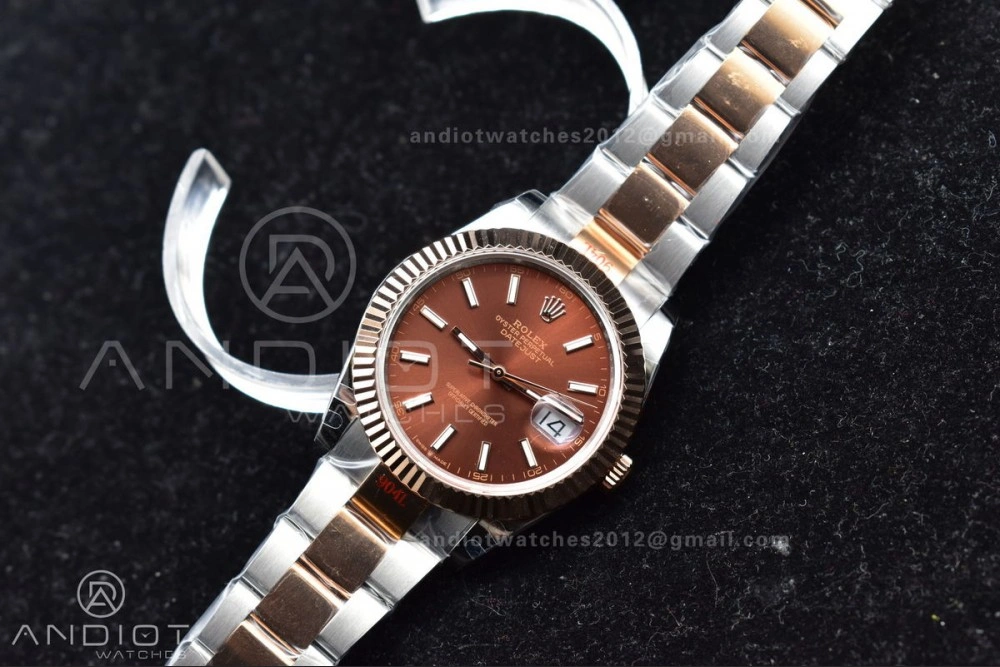 FlexibleFit DateJust 41 126333 GMF Best Edition RG Plated Coffee Dial on SS RG Oyster Bracelet A 611